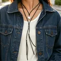 Vintage adjustable black cord necklace with silver-tone oval pendant Western style - Oval Pendant Style (A-1447) / 03 Silver-tone & Black