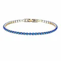 Vergoldetes Edelstahl-Tennisarmband mit funkelnden blauen Zirkonia-Steinen - 17cm / Gold - März - Hellblau