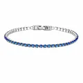 Elegantes Tennisarmband aus Edelstahl mit rund geschliffenen blauen Zirkoniasteinen. - 17cm / Silber - März - Hellblau