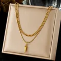 Collana a doppio strato placcata oro con catena barbazzale e ciondolo a punta geometrico - Stile Ciondolo a Punta Geometrica con Catena Curb e a Serpente (N4181) / Oro