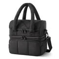 Detalle de la bolsa de almuerzo aislada de doble capa negra acolchada con asas acolchadas - 25.4*17.78*25.4CM / Negro
