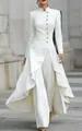 Elegant white French style high-neck trousers and skirt set with decorative gold buttons - S / Top And Bottom / White