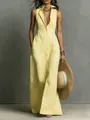 Elegant sleeveless yellow button-down maxi dress with a sophisticated shirt collar - XS / Dresses / Yellow