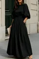Elegantes französisches schwarzes Maxikleid mit Puffärmeln und tailliertem Schnitt - S / Kleider / Schwarz