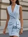 Detailed view of the elegant light blue ruffled blazer-style dress with slim fit - XS / Dresses / Light Blue