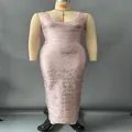 Detail of a rose gold shimmer bandage maxi dress showing the metallic texture and slim fit. - S / Dresses / Rose Gold (3428)