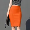 Elegant high waist orange bandage skirt with slimming bodycon fit for stylish women - Orange