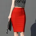 Elegant red high waist stretchy bandage bodycon pencil skirt for women's evening wear - Red