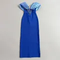 Elegant royal blue bandage evening gown with light blue beaded neckline detailing - S / Blue