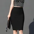 Elegant classic black high-waisted elastic bandage pencil skirt for a slim-fit look - Black