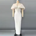Elegant white pearl-beaded bandage maxi dress for formal evening party and ballroom events - White