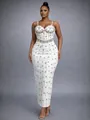 Elegant white bandage dress with pink rhinestones and slim fit evening gown for parties - S / Dresses / White