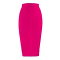 Detailed view of the horizontal textured fabric on a hot pink high-waisted bandage skirt - S / Bottoms / Rose Red