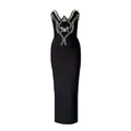 Black strapless bodycon bandage dress with ornate rhinestone embellishments for parties. - Dresses / S / Black