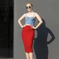 Vibrant red high waist bodycon bandage midi skirt for women featuring a slim fit - S / Bottoms / Red