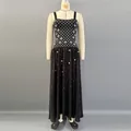 Elegant black evening gown with rhinestone bodice and pearl floral accents - S / Dresses / Black