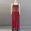 Detailed view of dark red evening dress with rhinestone lattice bodice - S / Dresses / Burgundy