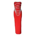 Elegant red strapless bandage maxi dress with sparkling rhinestone details - S / Dresses / Red