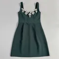 Elegant dark green bandage mini dress featuring a sparkling floral crystal neckline detail. - S / Dresses / Dark Green