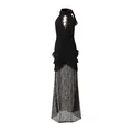 Elegant black lace halter deep V evening dress with ruffle fishtail hem for women - S / Dresses / Black
