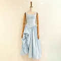 Abito lungo azzurro con allacciatura al collo e dettagli arricciati - Taglia S / Vestiti / Blu