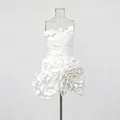 White strapless mini dress with 3D floral petal skirt for luxury evening party wear - S / Dresses / White