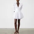 Elegant white French style V-neck mini dress with ruffles and eyelet lace details - M / Dresses / White