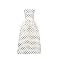 Vue détaillée de face d'une robe mi-longue blanche à pois au style français chic - XS / Robes / Blanc Cassé