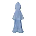 Elegante vestido largo plisado con cuello halter en azul claro para las vacaciones - S / Vestidos / Azul