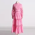 Elegante completo vintage francese rosa con dettagli in pizzo e maniche a lanterna - Taglia S / Top E Pantaloni / Rosa