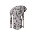 Detailed view of an elegant floral print one-shoulder pleated bodycon mini party dress - S / Dresses / Rainbow