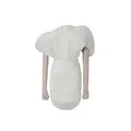 Elegant high-fashion white 3D pleated one-shoulder cocktail dress with sheer gloves set - S / Dresses / White