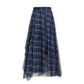 Elegant blue plaid mesh high-waist puffy skirt with layered tulle detail - S / Bottoms / Blue