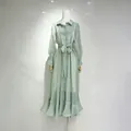 Elegant mint green long dress with rhinestones and ruffled hem, French style chic - S / Dresses / Green