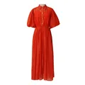 Vue détaillée d'une robe longue orange vintage française avec broderies et manches bouffantes - S / Robes / Rouge