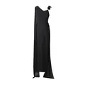 Elegant black one-shoulder evening gown with shoulder flower and long flowing streamer - S / Dresses / Black