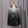 Elegant women's blazer featuring a silver to black gradient sequin design on mannequin - M / Top And Bottom / White