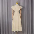 Élégant ensemble vintage crème avec chemise à volants et jupe midi à bord dentelle - S / Haut Et Bas / Abricot