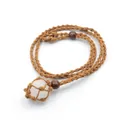 Handmade woven net necklace with white raw crystal pendant and adjustable brown cord - Natural / White Crystal