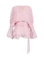 Süßes hellrosa langärmeliges Strand-Minikleid mit Bindegürtel und gerüschten Saumdetails - Hellrosa