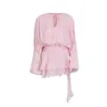 Sweet pink pleated mini dress featuring a tie-neck design and long balloon sleeves - Light Pink