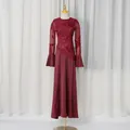 Abito bordeaux a maniche lunghe con ricami floreali e polsini svasati - Taglia S / Vestiti / Rosso