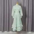 Elegant mint green French style tiered maxi dress with ruched waist and bishop sleeves - S / Dresses / Green