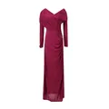 Elegant fuchsia long sleeve pleated maxi dress with draped design and side ring detail - S / Dresses / Burgundy