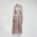 Elegant French style pleated maxi dress with shimmering mauve pink metallic finish for women - S / Dresses / Nude Pink