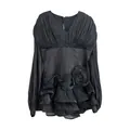 Abito corto nero in mesh con corpetto a corsetto e dettagli floreali a balze chic - XL / Vestiti / Nero