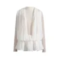 Elegantes weißes langärmeliges Netzkleid mit Rüschensaum und lockerem Lazy-Stil - S / Kleider / Weiß
