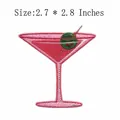 Close-up detail of a pink martini glass embroidery patch with size 2.7 x 2.8 inches - Cocktail Glass Style (71406) / 6.8cmx7.1cm