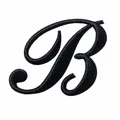 Detailed view of black embroidered letter B patch showing texture and 6x4.6cm dimensions - Letter B / Single Piece / Black