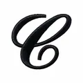 Detailed view of a black embroidered letter C patch with 4.70cm by 4.96cm dimensions. - Letter C / Single Piece / Black